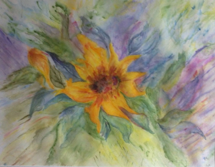 Painting titled "TOURNESOL" by Jeannette Allary, Original Artwork, Watercolor