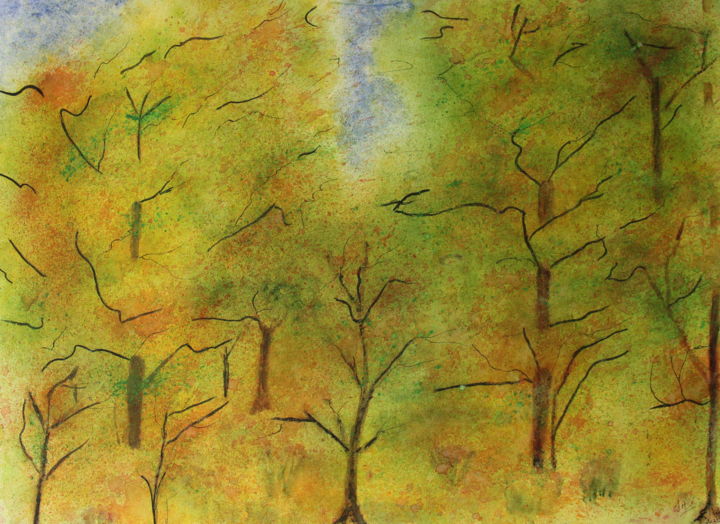 Painting titled "AUTOMNE" by Jeannette Allary, Original Artwork, Watercolor