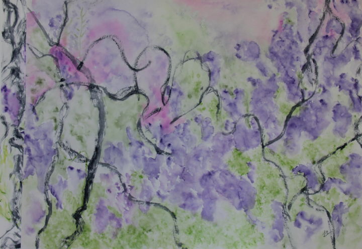 Painting titled "GLYCINES 4" by Jeannette Allary, Original Artwork, Watercolor