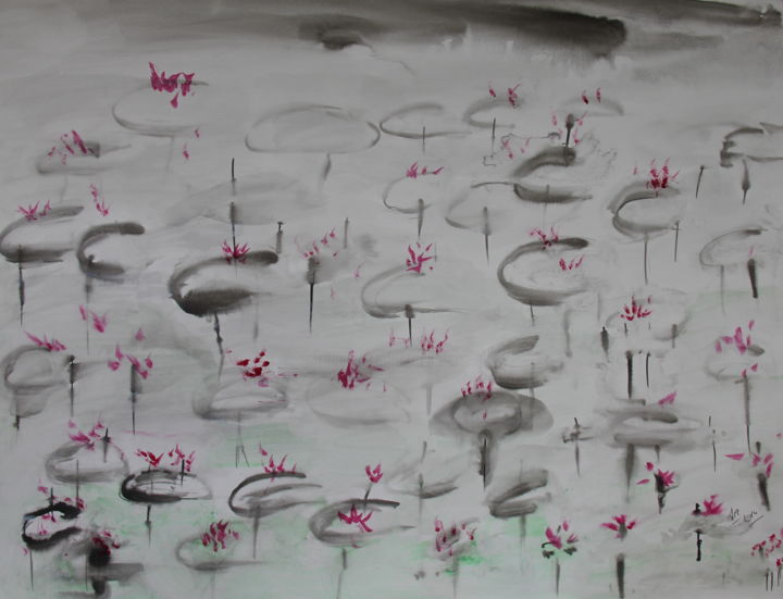 Pintura intitulada "MENUET de LOTUS" por Jeannette Allary, Obras de arte originais, Tinta