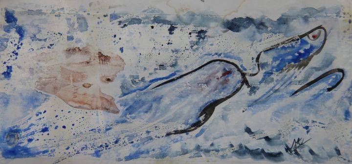Painting titled "ABSTRAIT sur fond b…" by Jeannette Allary, Original Artwork, Watercolor