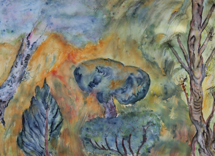 Pintura titulada "PAYSAGE NAIF" por Jeannette Allary, Obra de arte original, Acuarela