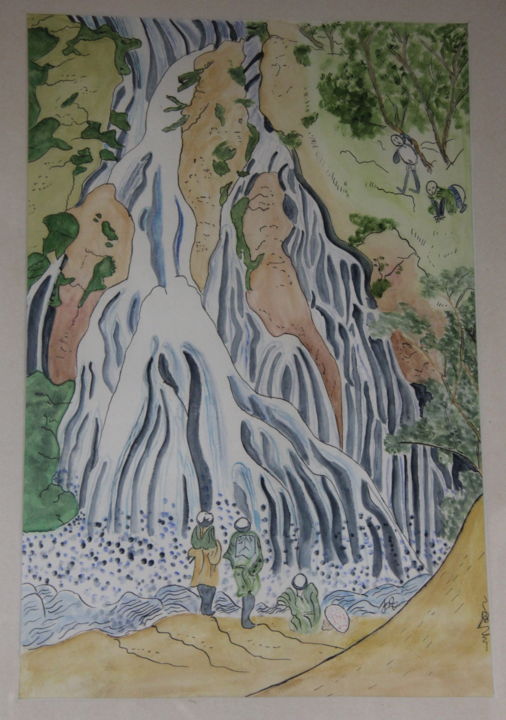 Malerei mit dem Titel "CASCADE de Kirifuri…" von Jeannette Allary, Original-Kunstwerk, Tinte