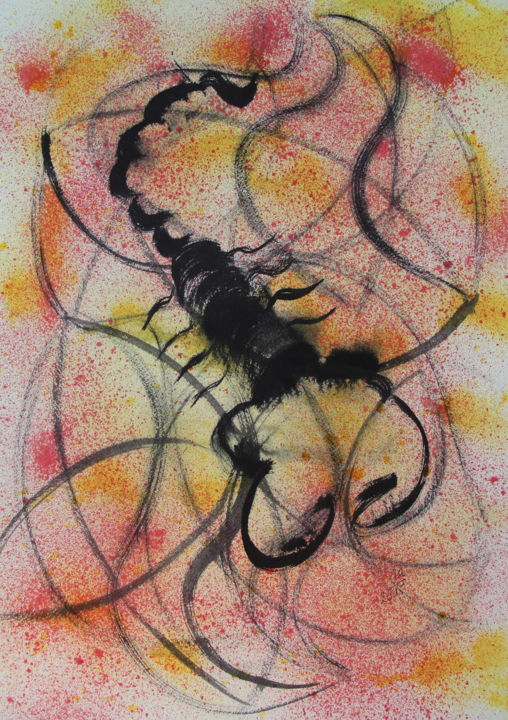Painting titled "SCORPION VITRAIL…" by Jeannette Allary, Original Artwork, Ink
