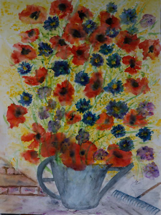 Painting titled "JARDINAGE" by Jeannette Allary, Original Artwork, Watercolor