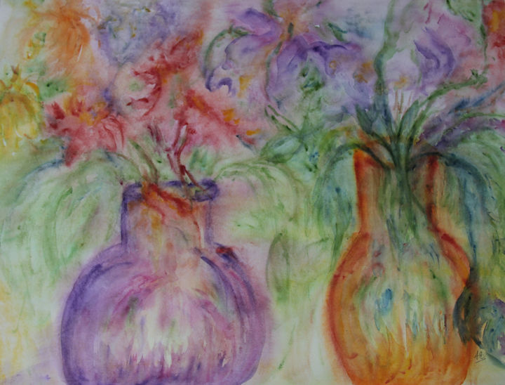 Malerei mit dem Titel "LACHER PRISE" von Jeannette Allary, Original-Kunstwerk, Aquarell