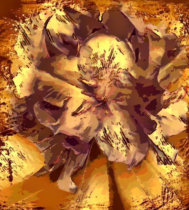 Digital Arts titled "GOLDEN FLOWER" by Jeannette Allary, Original Artwork, Digital Painting
