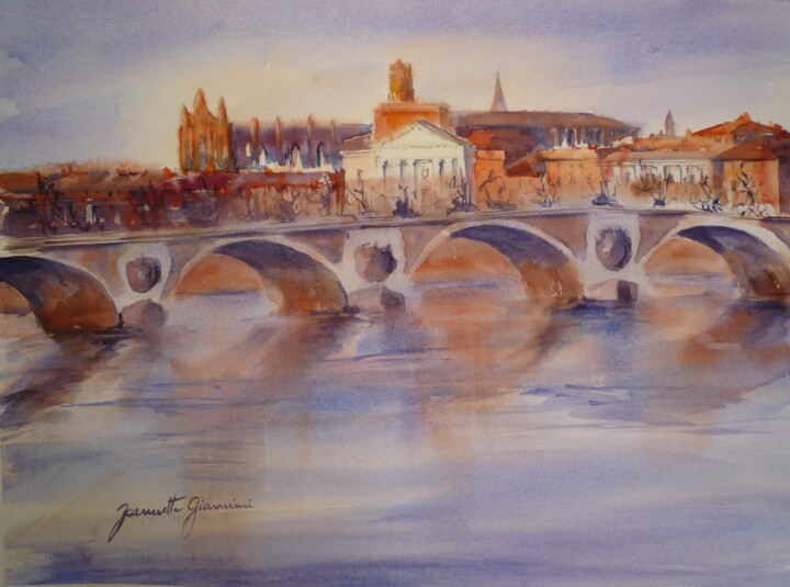Peinture intitulée "Toulouse - Le Pont…" par Jeannette Giannini, Œuvre d'art originale, Aquarelle