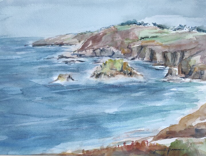Painting titled "Bretagne Finistère 2" by Jeannette Giannini, Original Artwork, Watercolor