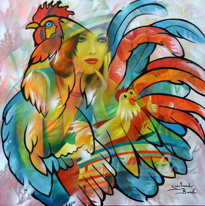 Peinture intitulée "Roule ma poule..."" par Jeannette Guichard-Bunel, Œuvre d'art originale, Huile