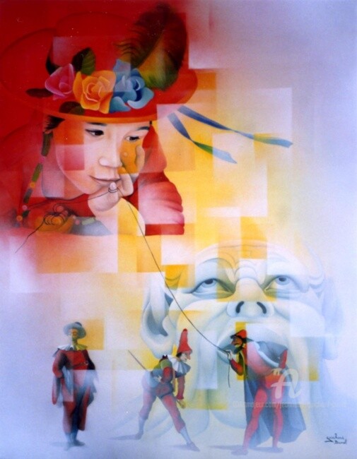 Pittura intitolato "le fil de l'histoire" da Jeannette Guichard-Bunel, Opera d'arte originale, Olio