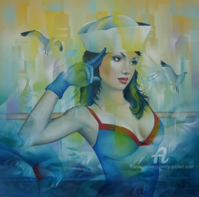 Painting titled "in the navy" by Jeannette Guichard-Bunel, Original Artwork
