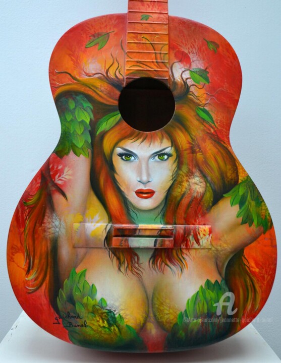 Malerei mit dem Titel "détail guitare "¨Po…" von Jeannette Guichard-Bunel, Original-Kunstwerk, Öl