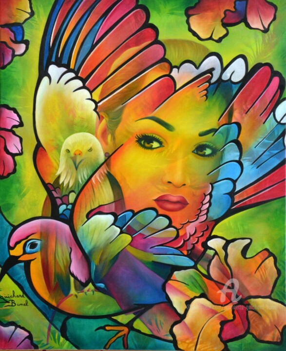 Peinture intitulée "l-oiseleuse" par Jeannette Guichard-Bunel, Œuvre d'art originale, Huile