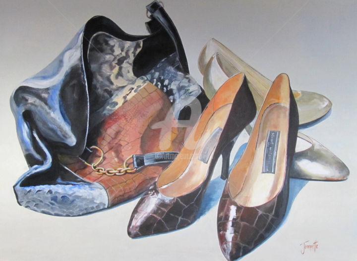 Painting titled "Beryl's Shoes" by Jeannette Marlow, Original Artwork, Acrylic