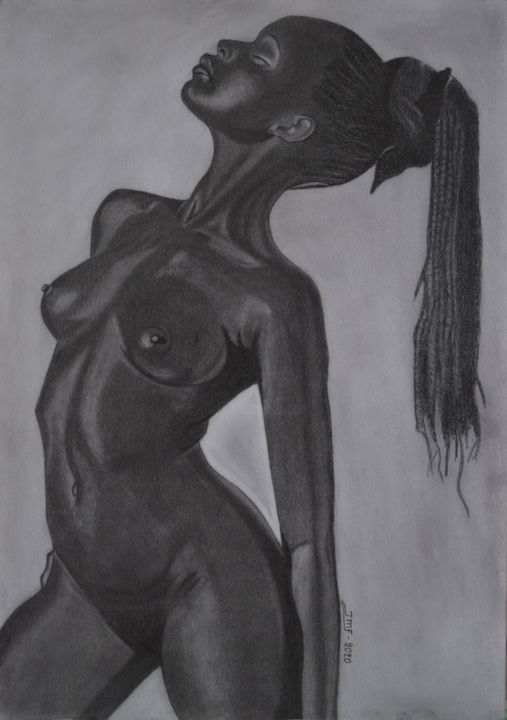 "Dark Skin Girl" başlıklı Resim Jean Faye tarafından, Orijinal sanat, Kalem