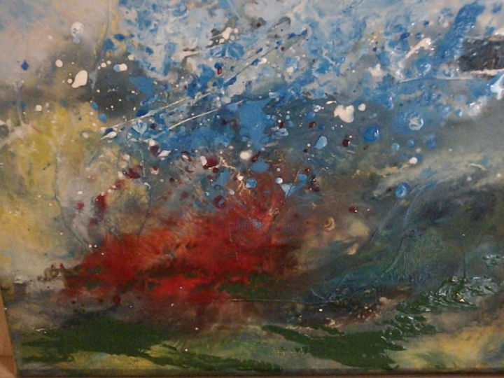 Malerei mit dem Titel "rouge paysage" von Jeannine Morelle Peintures, Original-Kunstwerk, Öl
