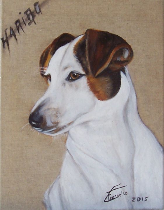 Schilderij getiteld "Haribo Jack Russel" door Françoise Collin, Origineel Kunstwerk, Olie