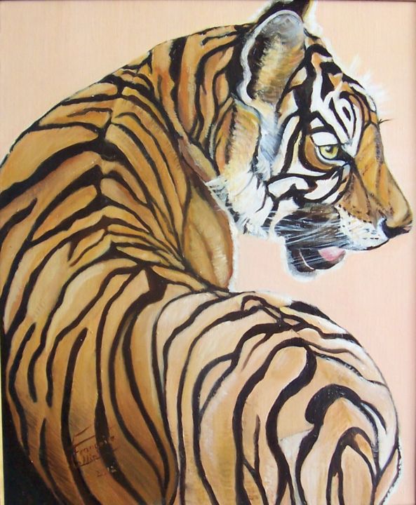 Peinture intitulée "Regard du tigre" par Françoise Collin, Œuvre d'art originale, Huile