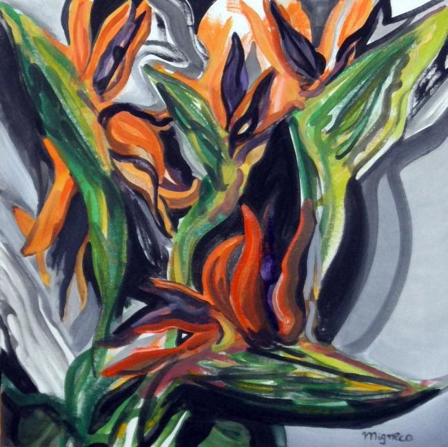 Painting titled "Birds of Paradise." by Jean-Paul Migneco, Original Artwork