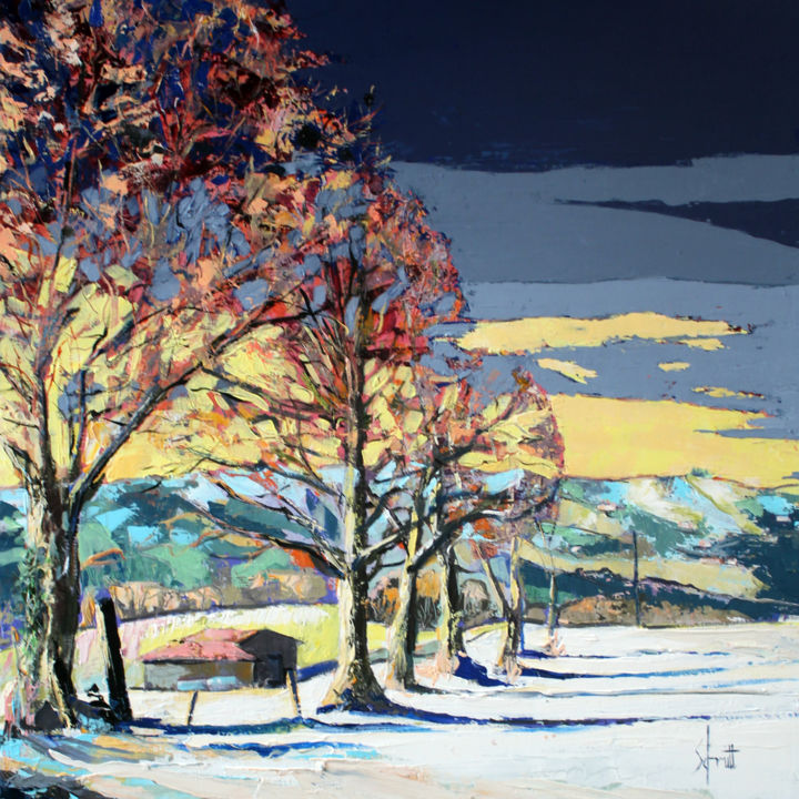 Painting titled "PAYSAGE D'HIVER III" by Jean-Paul Schmitt, Original Artwork, Oil