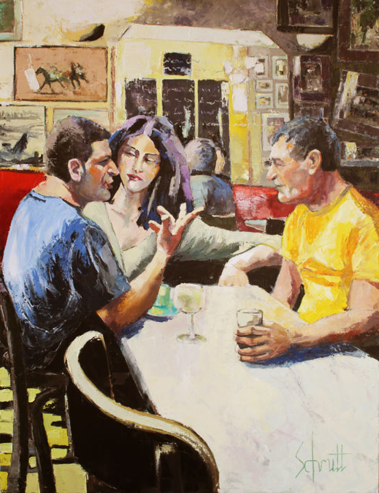 Peinture intitulée "INTÉRIEUR CAFÉ VII" par Jean-Paul Schmitt, Œuvre d'art originale, Huile