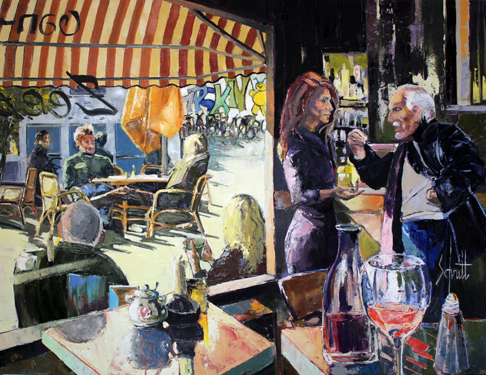 Malarstwo zatytułowany „CAFÉ XIV (Amsterdam…” autorstwa Jean-Paul Schmitt, Oryginalna praca, Olej