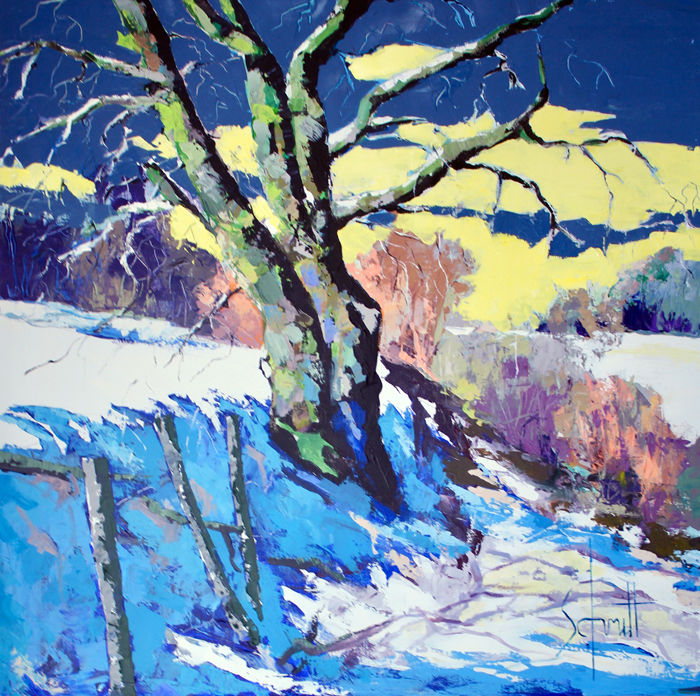 Painting titled "PAYSAGE D'HIVER V" by Jean-Paul Schmitt, Original Artwork, Acrylic