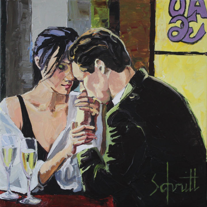 Painting titled "CAFÉ XXXVI" by Jean-Paul Schmitt, Original Artwork, Acrylic Mounted on Wood Stretcher frame