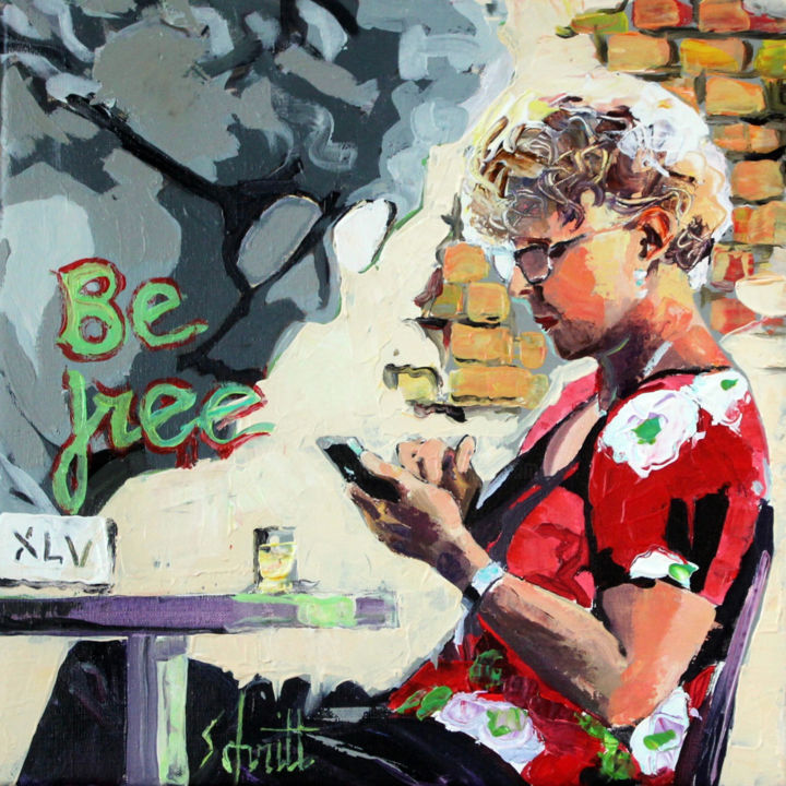 Painting titled "CAFÉ XLV (Be free)" by Jean-Paul Schmitt, Original Artwork, Acrylic