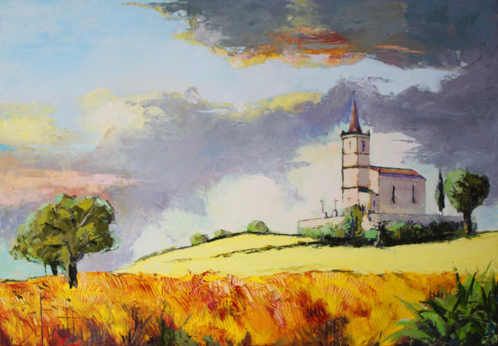 Painting titled "MONTS DU LYONNAIS I…" by Jean-Paul Schmitt, Original Artwork, Oil Mounted on Wood Stretcher frame