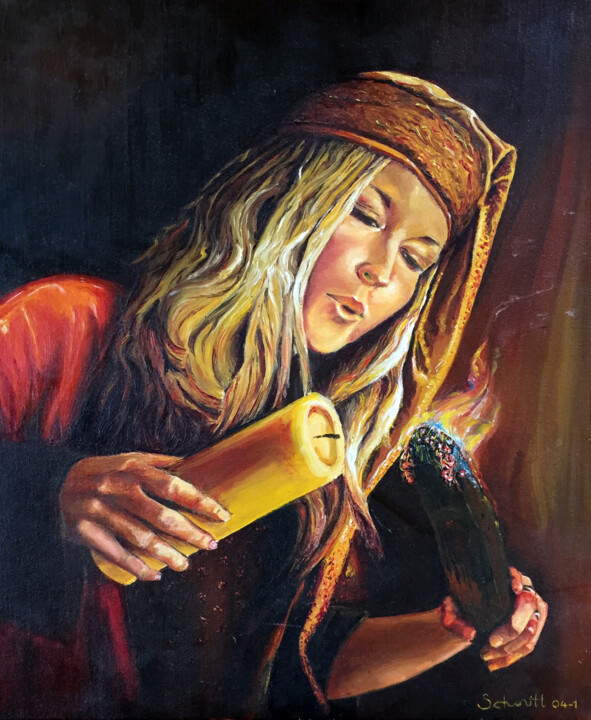 Pintura titulada "ELSA AU BRANDON" por Jean-Paul Schmitt, Obra de arte original, Oleo