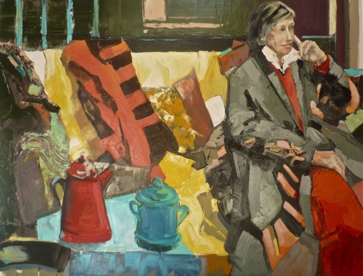 Pittura intitolato "La femme au canapé…" da Jean-Paul Schmitt, Opera d'arte originale, Olio