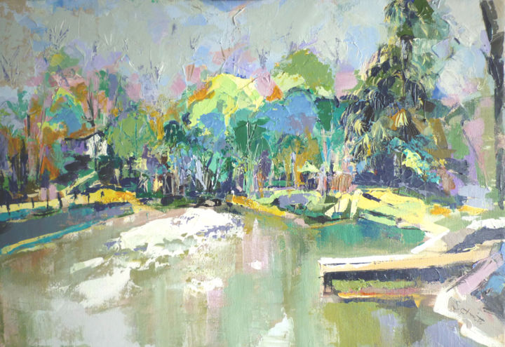 Pintura intitulada "La rivière à Urdax" por Jean-Paul Schmitt, Obras de arte originais, Acrílico