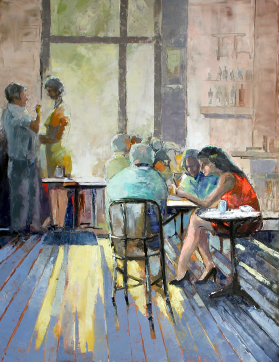 Painting titled "INTÉRIEUR CAFÉ I" by Jean-Paul Schmitt, Original Artwork, Oil