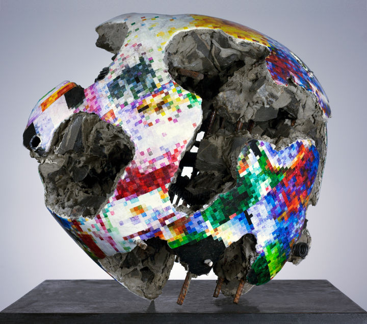 Sculpture intitulée "Météorite pixels.jpg" par Jeanpaul Zak, Œuvre d'art originale, Pierre