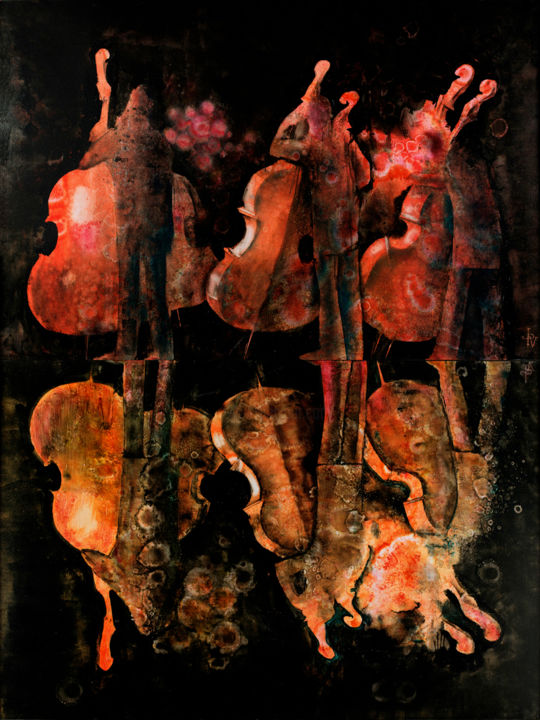 Painting titled "CONTREBASSES" by Jean-Philippe Vallon, Original Artwork