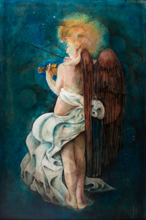 Peinture intitulée "ange-violoniste-773…" par Jean-Philippe Vallon, Œuvre d'art originale, Huile