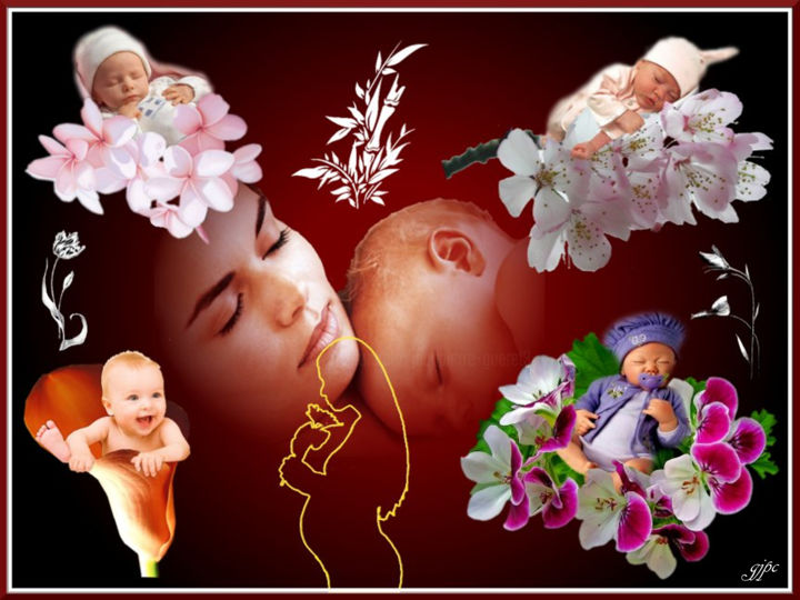 Digital Arts titled "Bébés-fleurs.jpg" by Jean-Pierre Gueret, Original Artwork, Photo Montage