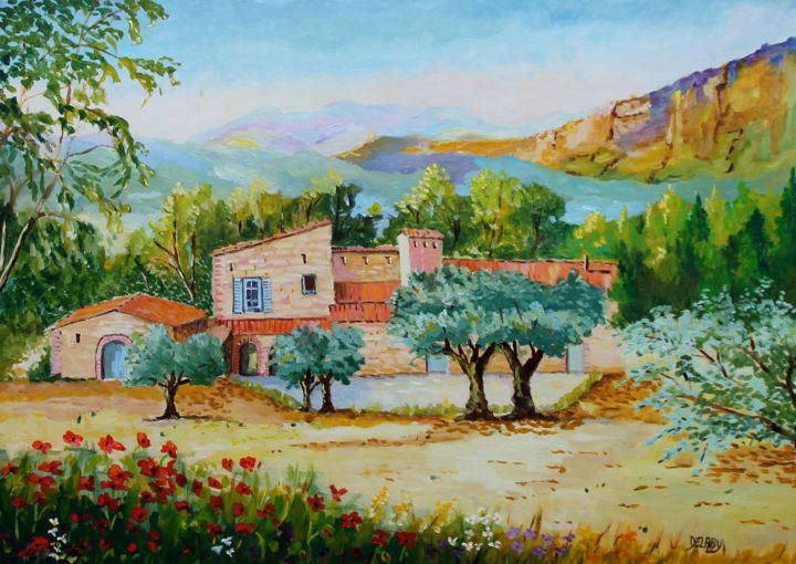 Painting titled "paysage de provence" by Jean Pierre Delaby, Original Artwork, Oil