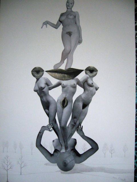 Collages intitulée "La Fontaine" par Jean Rizet, Œuvre d'art originale