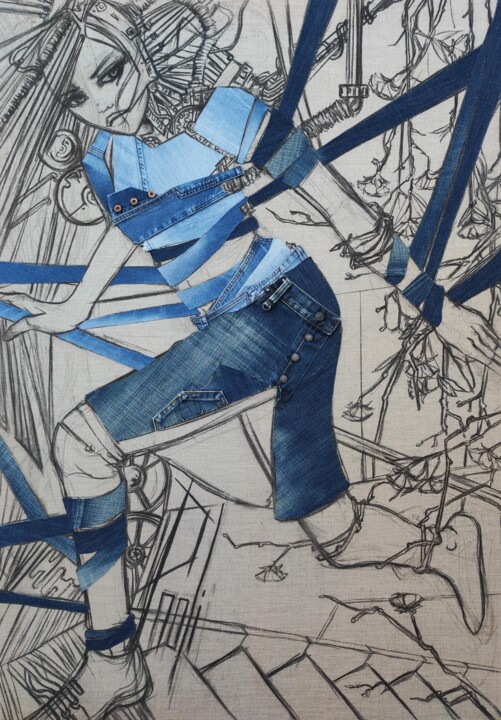 Art textile intitulée "Terra" par Jeansart, Œuvre d'art originale, Fusain Monté sur Châssis en bois