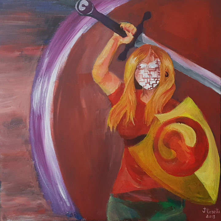 Painting titled "La mujer luchadora" by José Ernesto Barraza Langshaw, Original Artwork, Acrylic