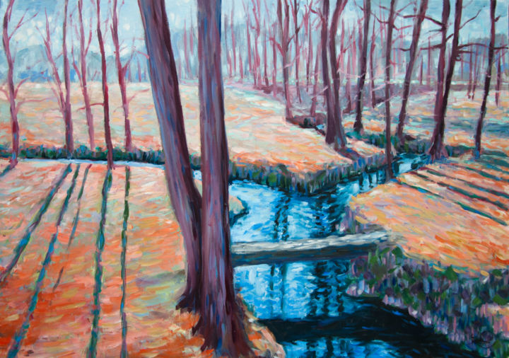 Painting titled "The Brook 16-994" by Jakub Jecminek, Original Artwork, Oil