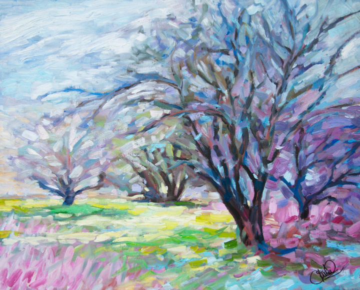 Painting titled "The Spring in The G…" by Jakub Jecminek, Original Artwork, Oil