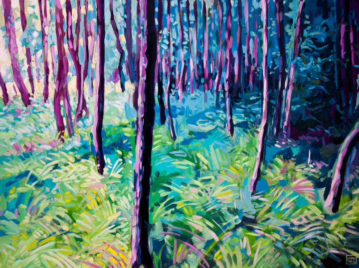 Painting titled "Forest 19-390" by Jakub Jecminek, Original Artwork, Oil