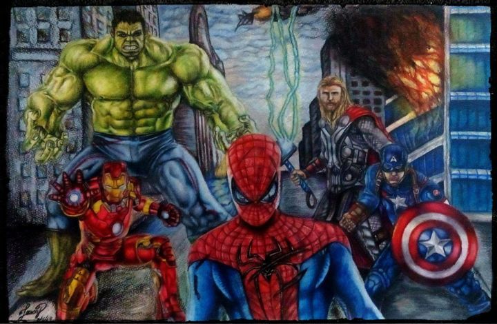 Zeichnungen mit dem Titel "the avengers" von Jecson Polanco, Original-Kunstwerk, Kreide