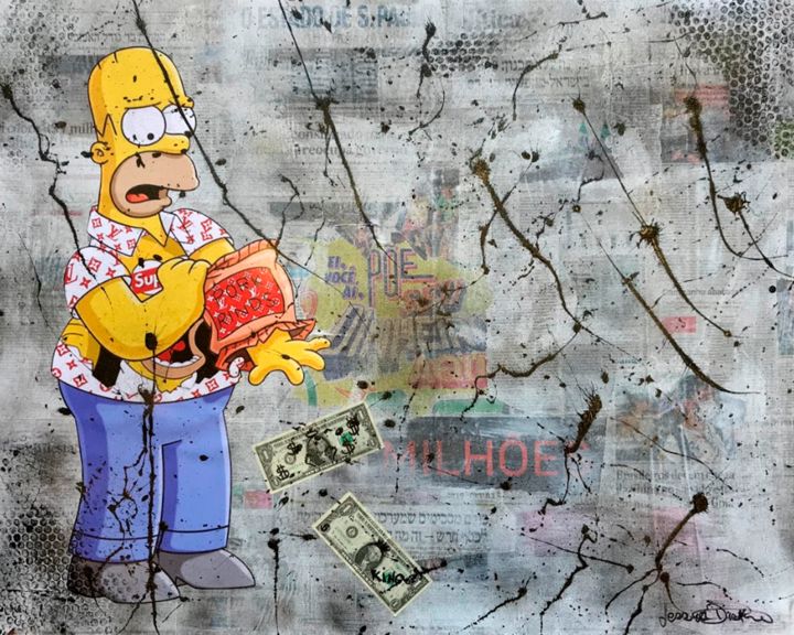 Collages titulada "Hungry Homer III" por Jessica Diskin, Obra de arte original, Collages Montado en Panel de madera