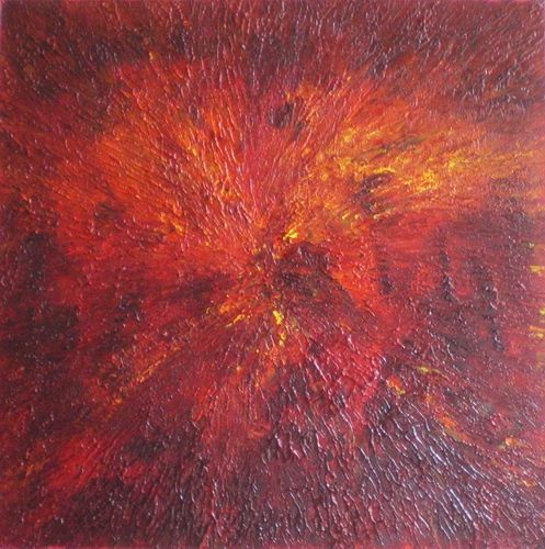 Painting titled "Volcan en éveil" by Jeepy, Original Artwork, Oil