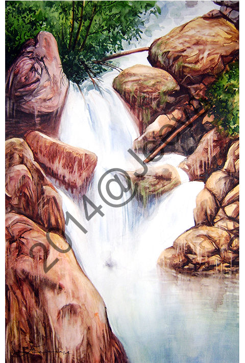 Painting titled "Falls" by Jeeva Jeevannie, Original Artwork, Watercolor